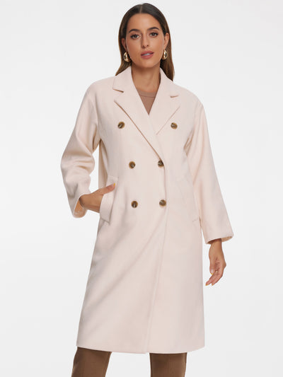 Notched Lapel Double Breasted Long Overcoat Winter Pea Coat