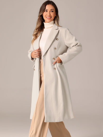 Double Breasted Notched Lapel Collar Long Winter Pea Coat