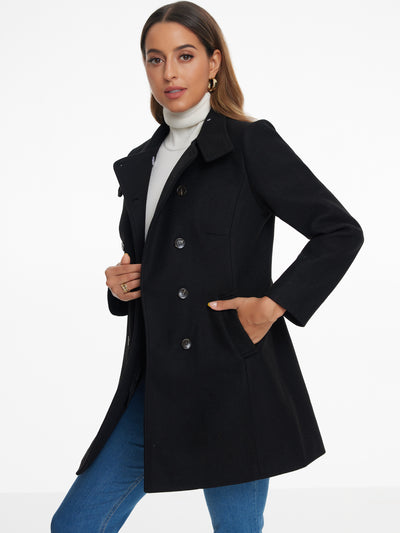 Double Breasted Winter Stand Collar Vintage Pea Coat Overcoat