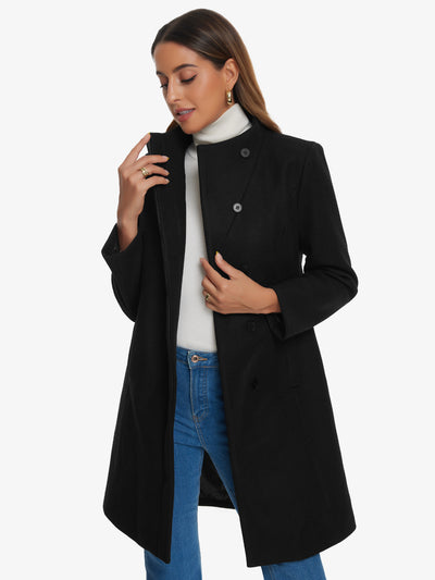 Stand Collar Long Sleeve Winter Outerwear Pea Coat