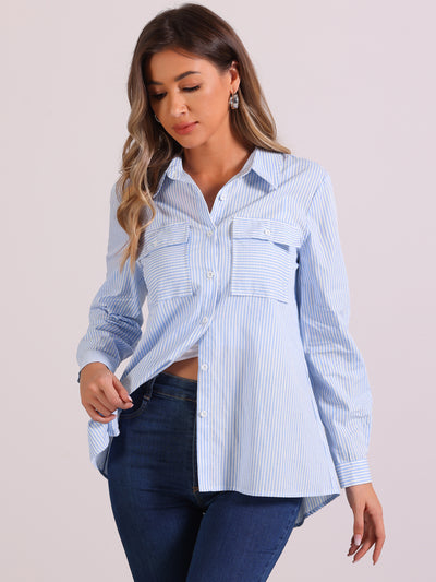 Striped Long Sleeves Pocketed Button Down Shirt