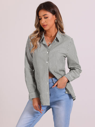 Button Down Long Sleeve Collared Striped Shirt