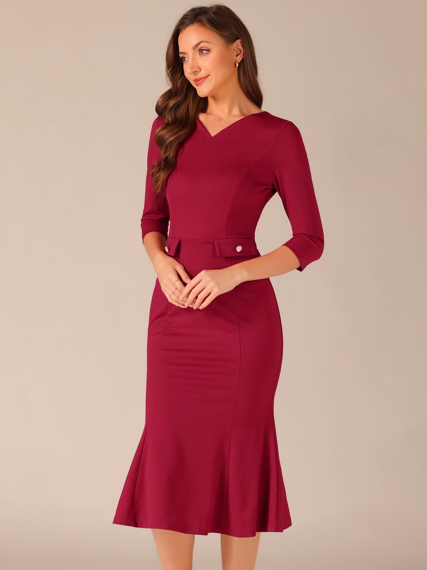 Allegra K Vintage Bodycon Fishtail 3/4 Sleeve Work Church Cocktail Dress