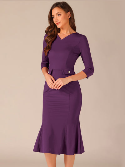 Vintage Bodycon Fishtail 3/4 Sleeve Work Church Cocktail Dress