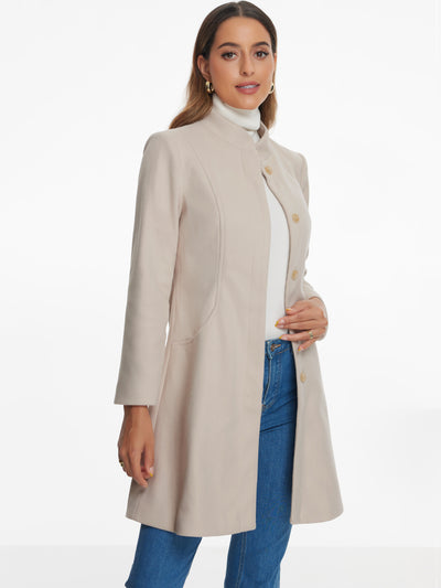 Allegra K Stand Collar Long Sleeves Single Breasted Pea Coat