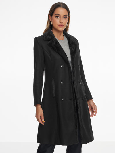 Faux Fur Lapel Double-Breasted Winter Warm Pea Coats