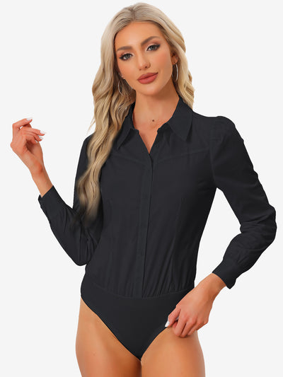 Leotard Shirt Collared Business Casual Button Down Long Sleeves Bodysuit