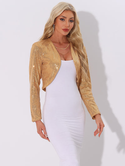 Sequin Open Front Sparkly Bolero Shrug Cropped Jacket