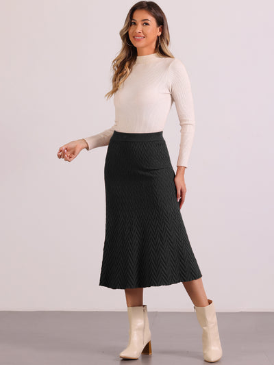 Stretchy Textured Knit Midi Fishtail Sweater Skirt