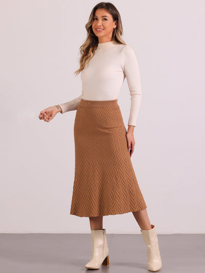 Allegra K Stretchy Textured Knit Midi Fishtail Sweater Skirt