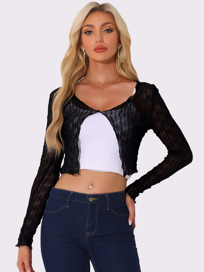 Long Sleeves Lightweight Sheer Textured Cropped Bolero Shrug