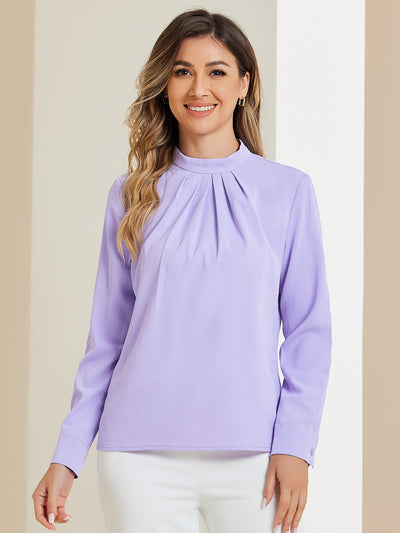 Stand Collar Chiffon Long Sleeve Business Casual Work Blouse