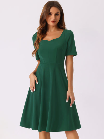 Work Sweetheart Neckline Short Sleeve A-Line Dress