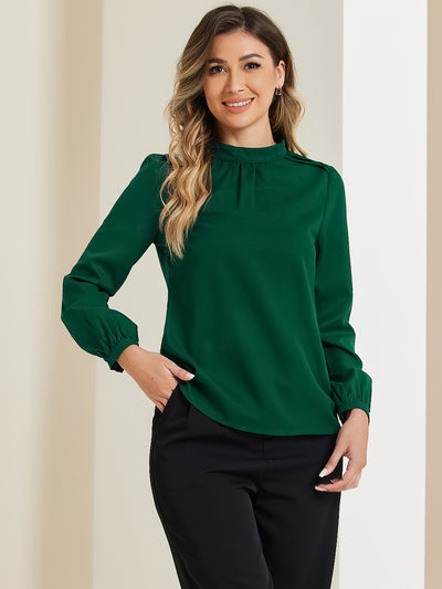 Chiffon Shirt Work Office Mock Neck Long Sleeve Blouse