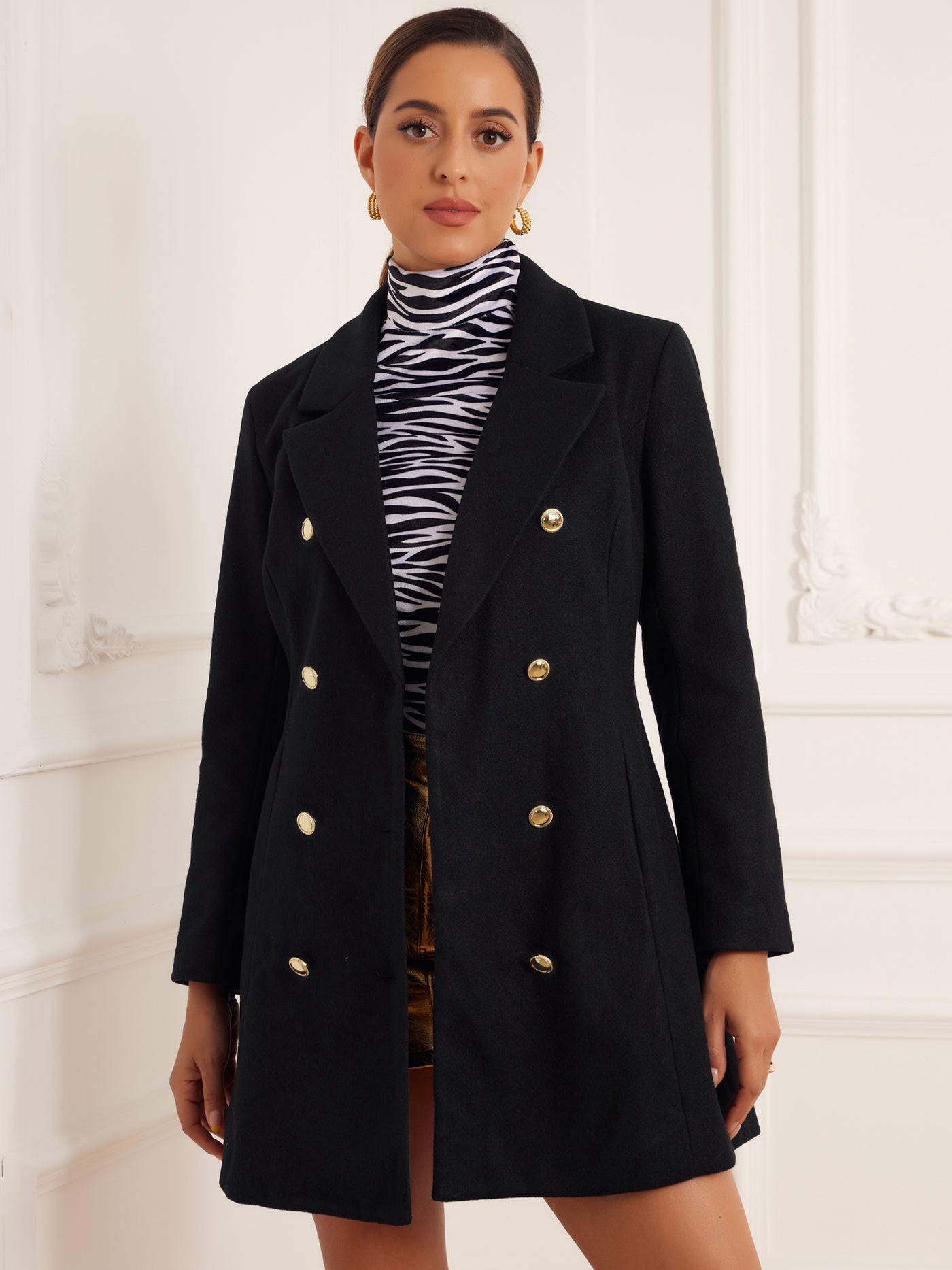 Allegra K Notched Lapel Double Breasted Winter Overcoat Pea Coat