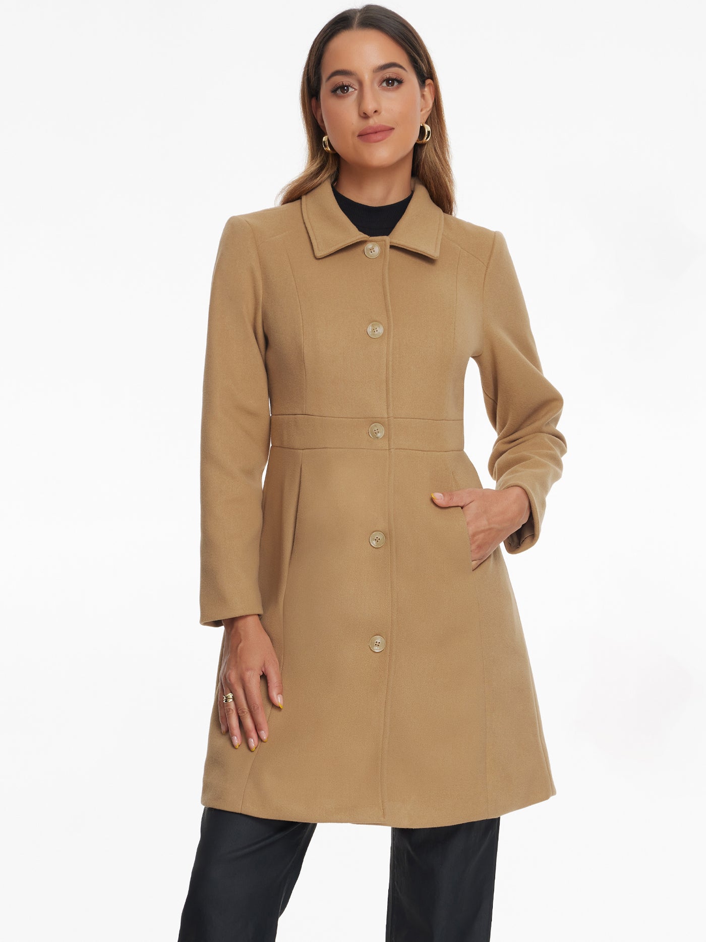 Allegra K Lapel Button Down Single Breasted Long Sleeve Winter Pea Coat