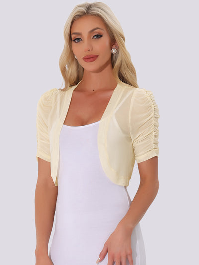 Short Sleeve Open Front Cropped Mesh Sheer Bolero Shrug