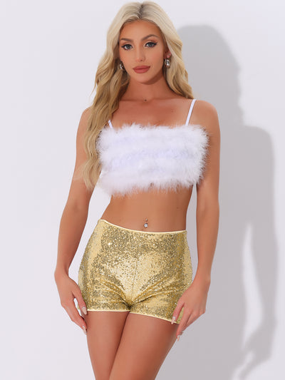 Sequin Midrise Solid Sparkle Cocktail Zipper Elastic Waist Shorts