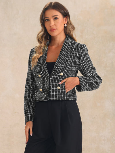 Notched Lapel Buttons Long Sleeve Textured Cropped Jacket