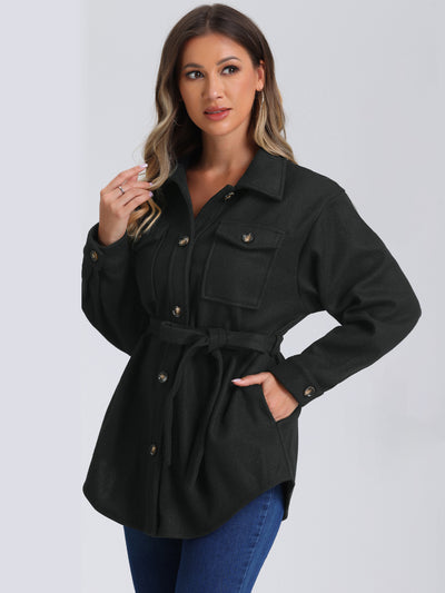 Solid Color Button Down Peacoat Belted Casual Trench Jacket