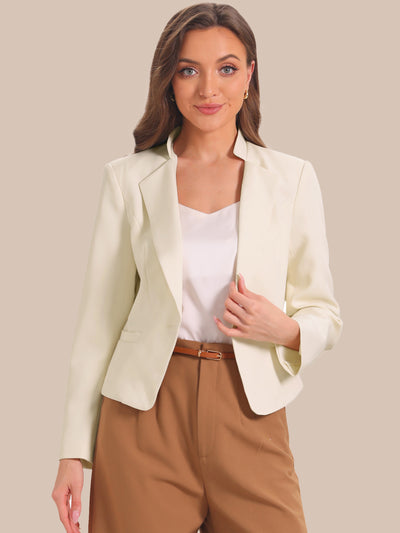 Long Sleeve Lapel Button Pockets Casual Work Cropped Blazer