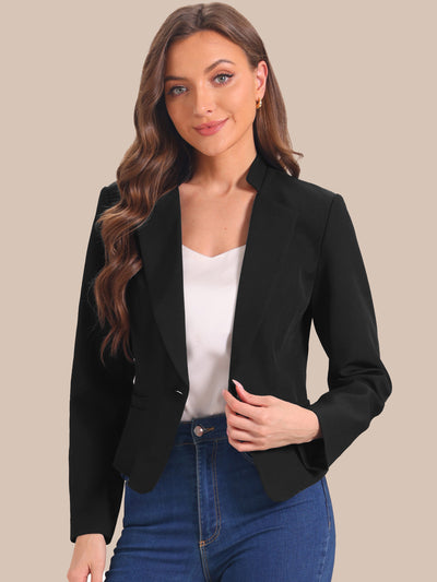 Long Sleeve Lapel Button Pockets Casual Work Cropped Blazer