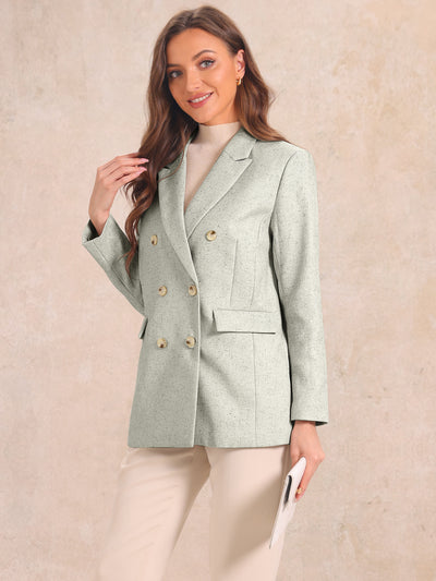 Lapel Collar Double Breasted Long Sleeve Work Office Blazer