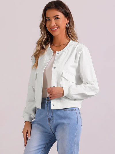 Button Down Biker Moto Bomber Cropped Jacket