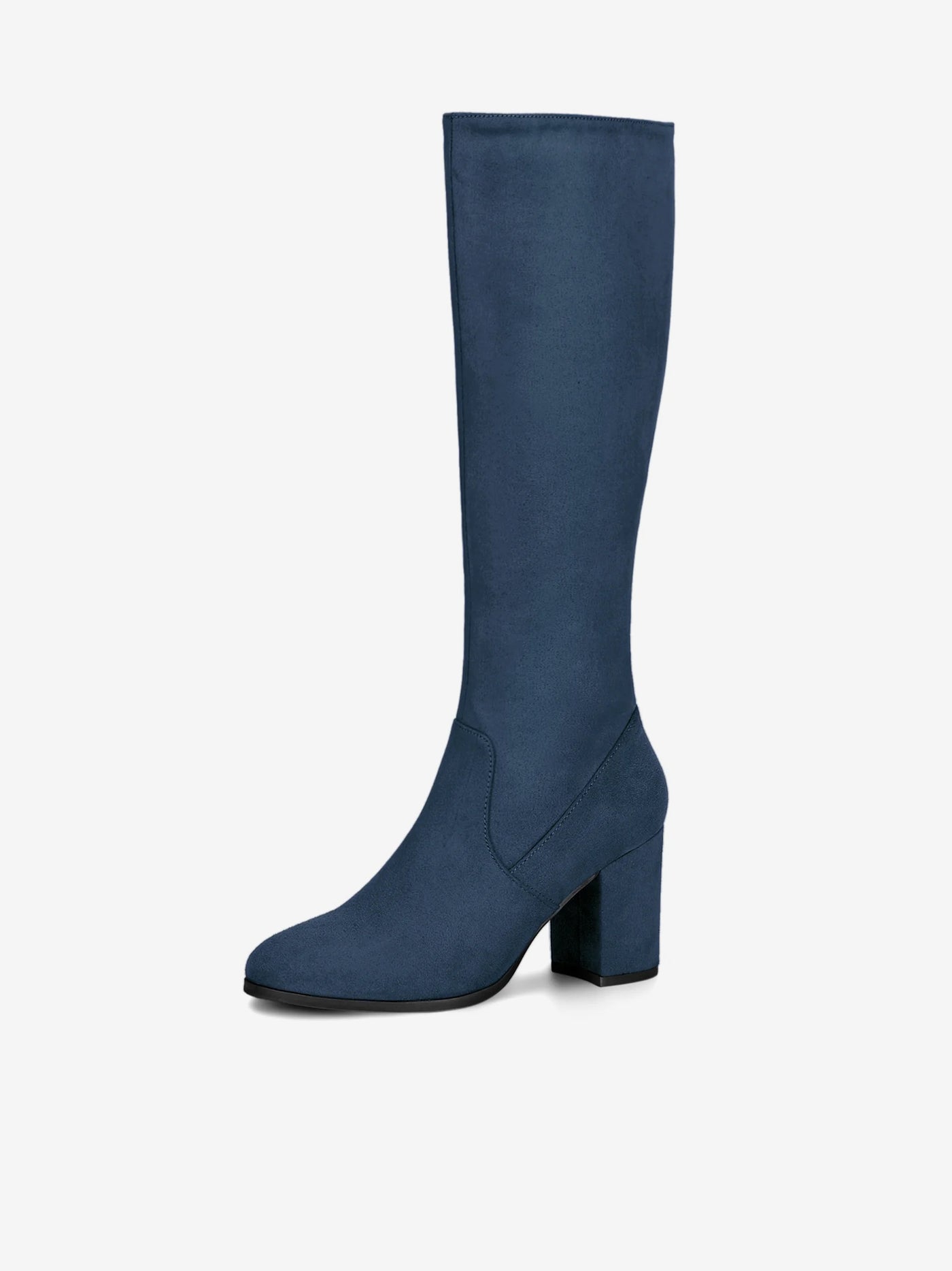 Allegra K Faux Suede Side Zipper Chunky Heel Knee High Boots