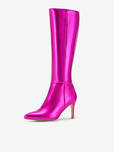 Pointed Toe Stiletto High Heel Zipper Knee High Boots