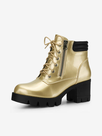 Lug Sole Zip Combat Block Heel Ankle Boots