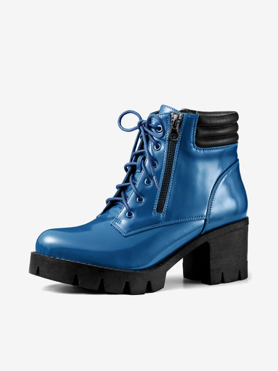 Lug Sole Zip Combat Block Heel Ankle Boots