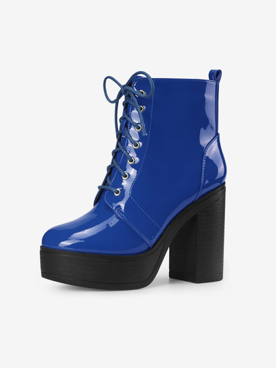 Platform Chunky High Heel Lace Up Combat Boots