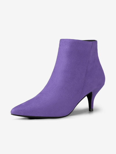 Pointed Toe Zip Stiletto Kitten Heel Ankle Booties