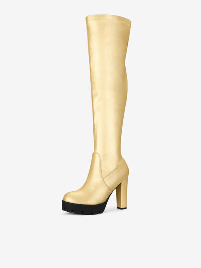 Platform Chunky Heel Over Knee High Side Zipper Boots