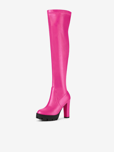 Platform Chunky Heel Over Knee High Side Zipper Boots