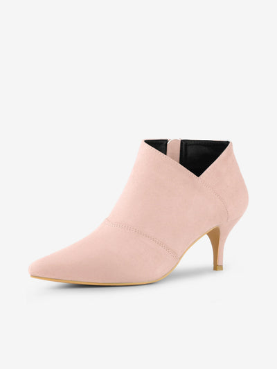 Pointed Toe Kitten Heel Cutout Ankle Boots