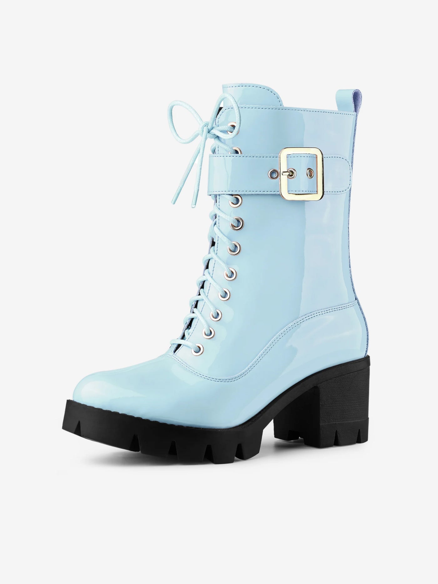 Allegra K Zip Platform Chunky Heel Combat Boots