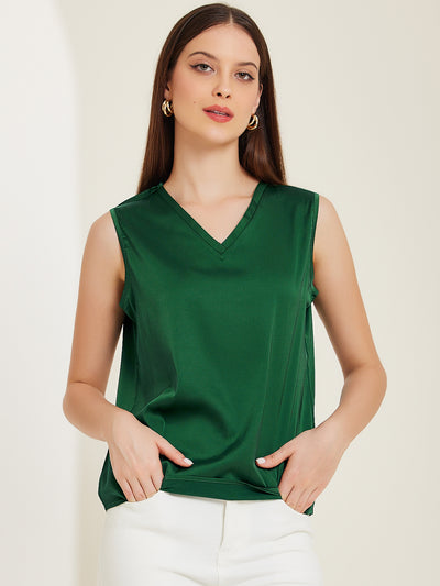 Sleeveless Work Business V Neck Satin Blouse