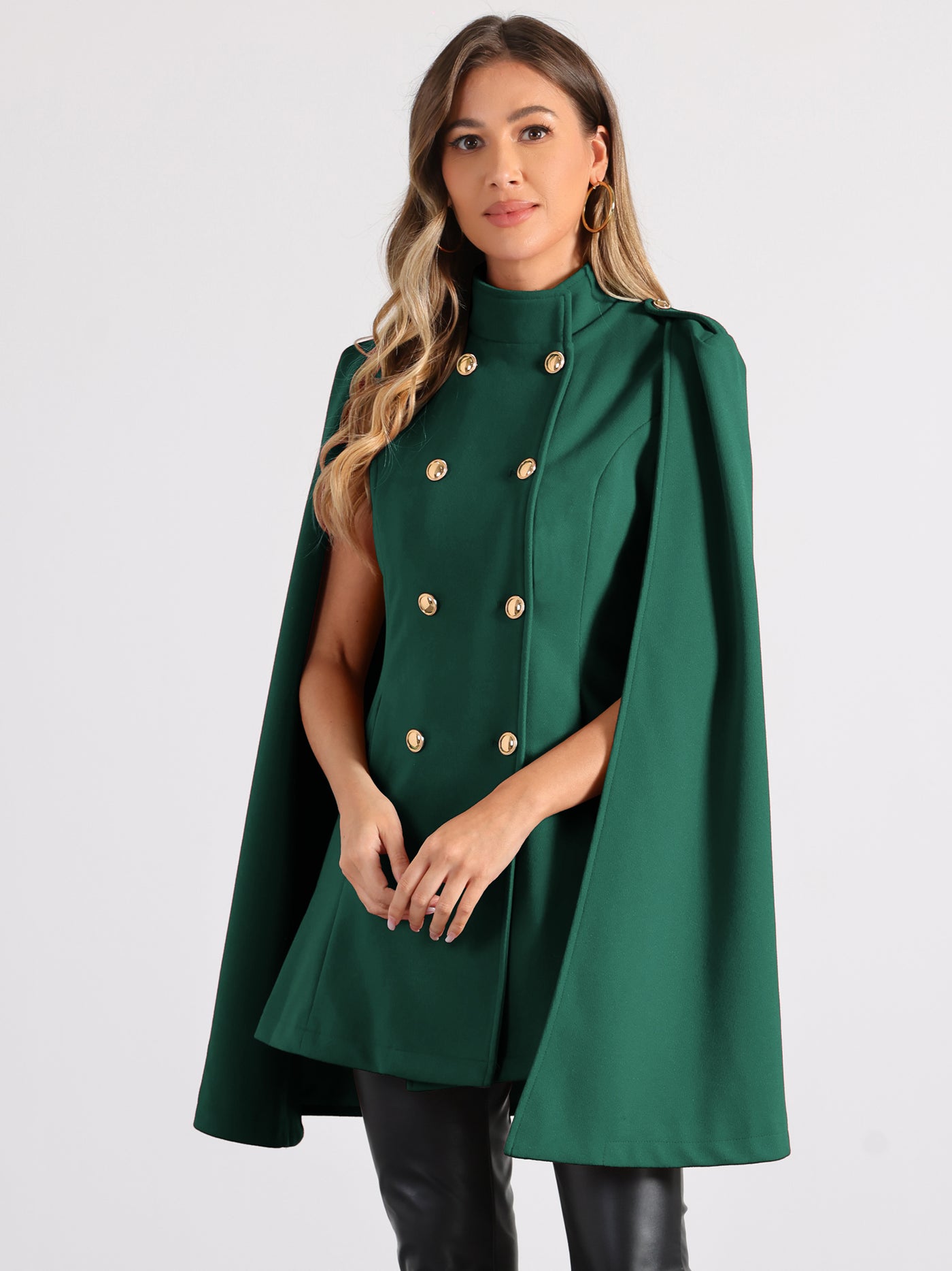 Allegra K Winter Slit Sleeve Double Breasted Cloak Cape Coat