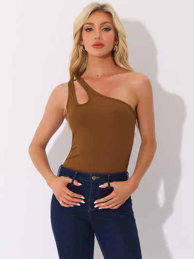 Leotard Shirt One Shoulder Ribbed Knit Slim Fit Bodysuit Tank Tops