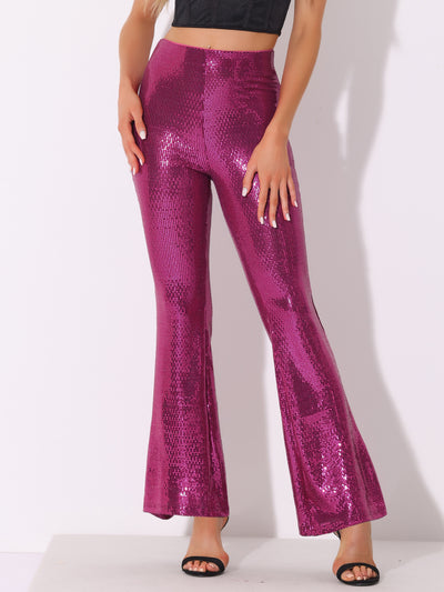 Sequin Glitter Sparkle Bell Bottoms Stretch Shiny Flare Pants