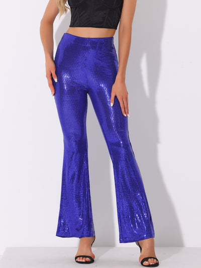 Sequin Glitter Sparkle Bell Bottoms Stretch Shiny Flare Pants