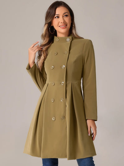 Velvet A-Line Stand Collar Double Breasted Winter Trench Coat