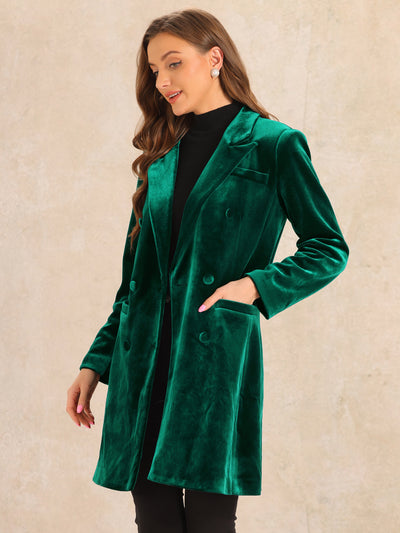 Velvet Notched Lapel Double-Breasted Long Outerwear Winter Coats