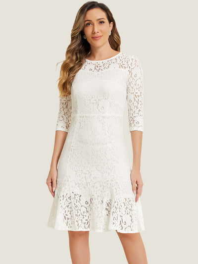 Elegant Lace 3/4 Sleeves Ruffles Bodycon Fishtail Dress