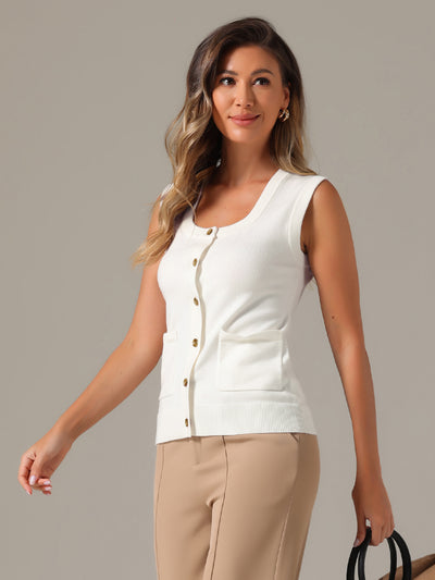 Allegra K Sleeveless Button Down Summer Ribbed Waistcoat Sweater Vest