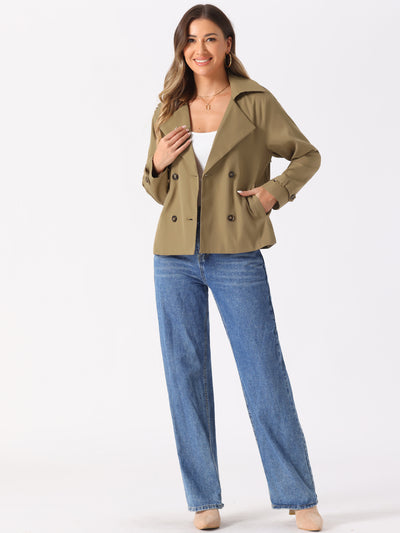 Notched Lapel Double Breasted Short Trench Coat Jacket