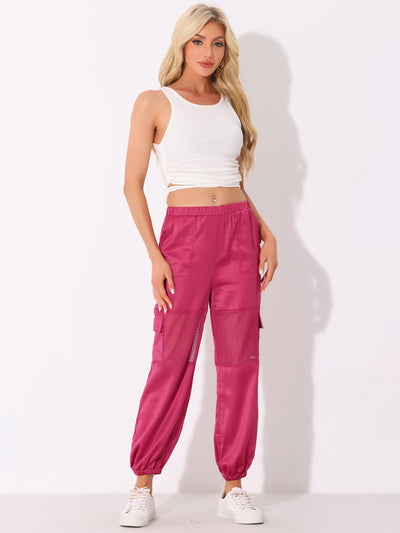 Mesh Panel Pants High Waist Sheer Sports Elastic Baggy Cargo Pant