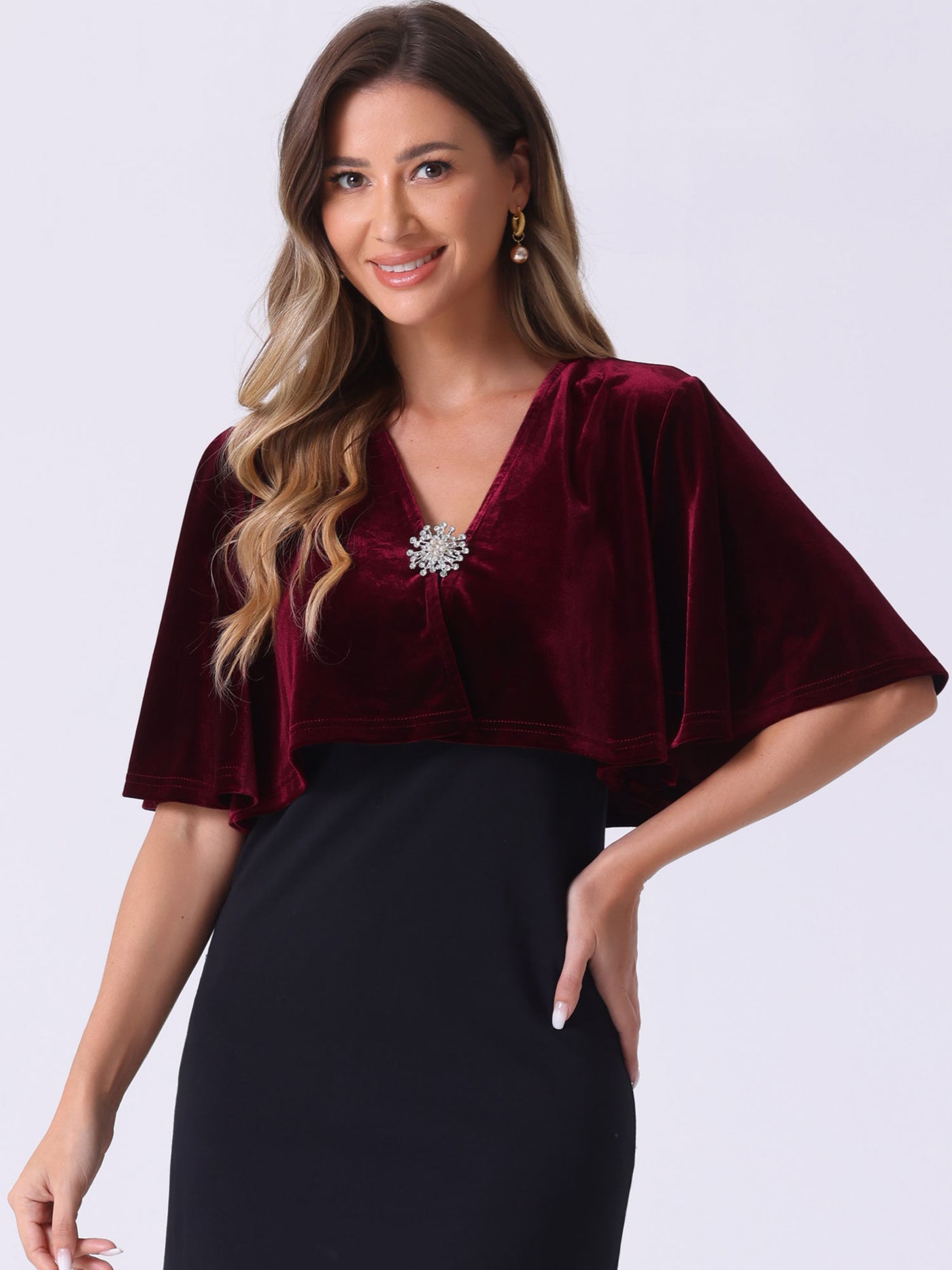 Allegra K Velvet Cardigan Cocktail Bell Sleeve Open Front Cropped Shrug Bolero